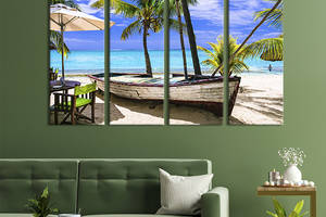 Модульная картина из 4 частей на холсте KIL Art Уютное кафе на пляже Маврикия 149x93 см (433-41)