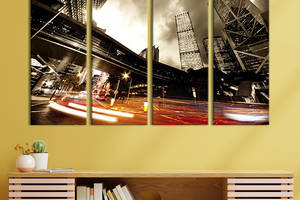Модульная картина из 4 частей на холсте KIL Art Вечерний трафик в большом городе 209x133 см (319-41)
