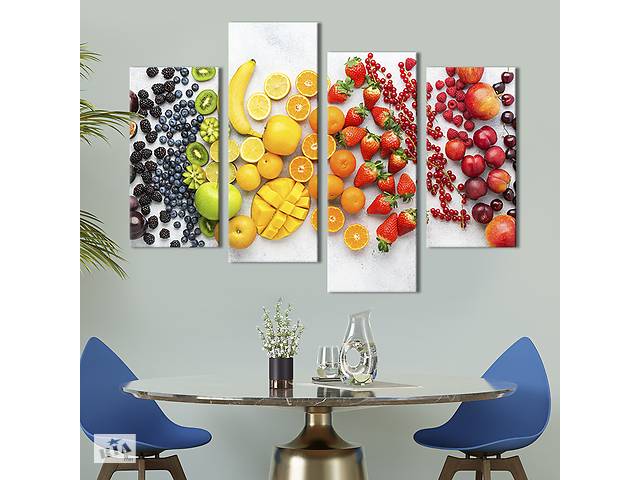 Модульная картина из 4 частей на холсте KIL Art Вкусные фрукты и ягоды 89x56 см (309-42)