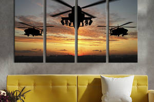 Модульная картина из 4 частей на холсте KIL Art Военные вертолеты на закате 209x133 см (91-41)