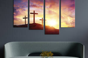 Модульная картина из 4 частей на холсте KIL Art Вид на гору с крестами 129x90 см (469-42)