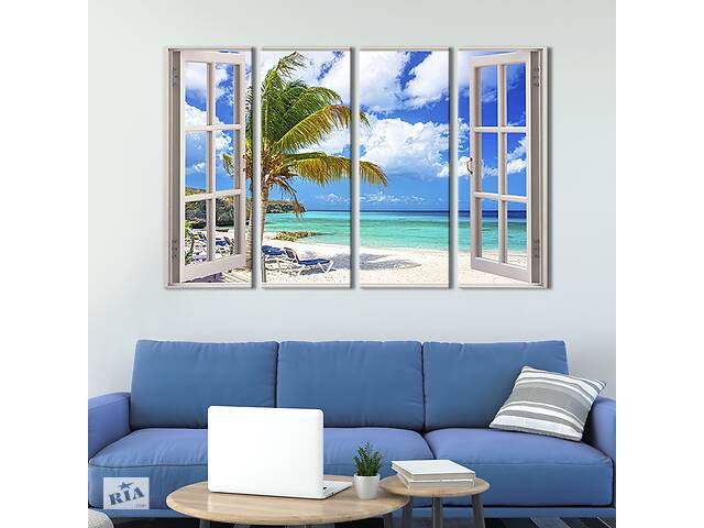 Модульная картина из 4 частей на холсте KIL Art Вид с окна на пляж 209x133 см (443-41)