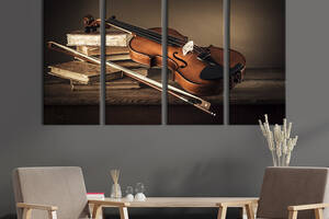 Модульная картина из 4 частей на холсте KIL Art Винтажная скрипка 209x133 см (508-41)