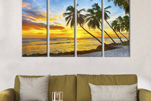 Модульная картина из 4 частей на холсте KIL Art Высокие пальмы на пляже Барбадоса 209x133 см (428-41)