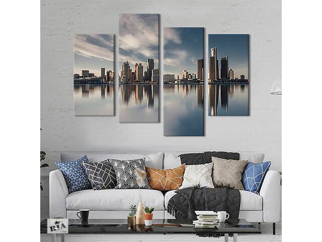 Модульная картина из 4 частей на холсте KIL Art Высотки города Детройт в США 89x56 см (400-42)