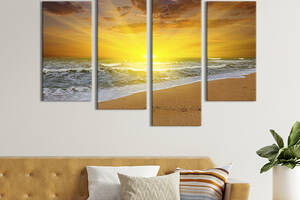 Модульная картина из 4 частей на холсте KIL Art Яркая утренняя заря на пляже 129x90 см (410-42)