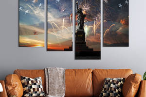 Модульная картина из 4 частей на холсте KIL Art Яркие огни фейерверков над Статуей Свободы 129x90 см (343-42)