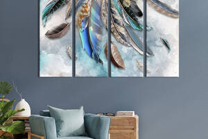 Модульная картина из 4 частей на холсте KIL Art Яркие перья птиц 149x93 см (541-41)