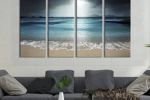 Модульная картина из 4 частей на холсте KIL Art Яркий лунный свет над пляжем 209x133 см (416-41)