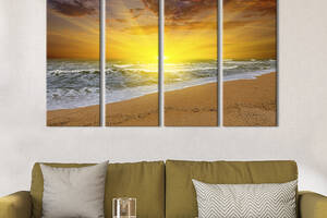 Модульная картина из 4 частей на холсте KIL Art Яркий рассвет на пляже 89x53 см (410-41)