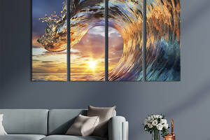 Модульная картина из 4 частей на холсте KIL Art Изящная морская волна 209x133 см (440-41)