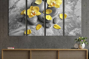 Модульная картина из 4 частей на холсте KIL Art Жёлтая орхидея и серые камни 209x133 см (75-41)
