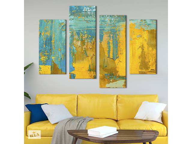 Модульная картина из 4 частей на холсте KIL Art Жёлто-голубая абстрактная картина 129x90 см (15-42)