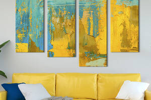 Модульная картина из 4 частей на холсте KIL Art Жёлто-голубая абстрактная картина 89x56 см (15-42)