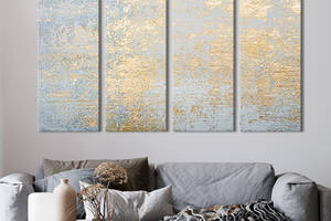 Модульная картина из 4 частей на холсте KIL Art Золотая краска на голубом полотне 209x133 см (28-41)