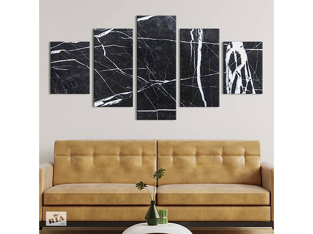 Модульная картина из 5 частей на холсте KIL Art Абстрактный чёрный лёд 187x94 см (17-52)