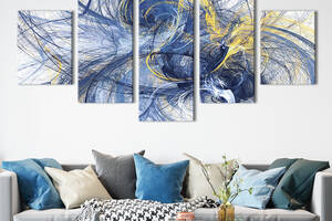 Модульная картина из 5 частей на холсте KIL Art Абстрактные синие спирали на белом фоне 112x54 см (18-52)