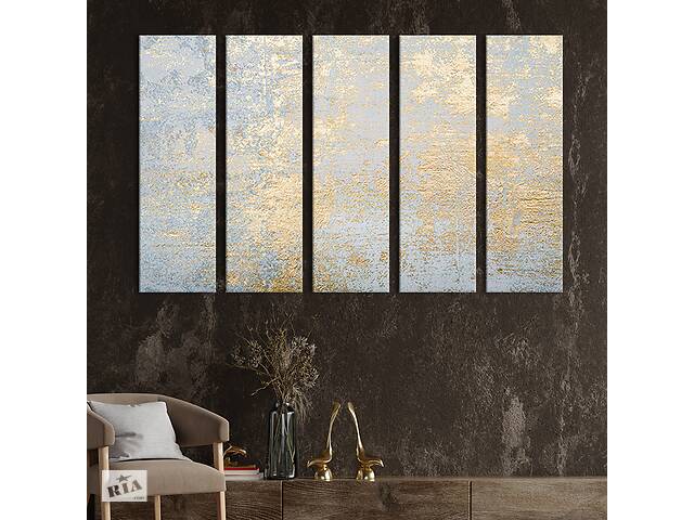 Модульная картина из 5 частей на холсте KIL Art Абстракция золото на голубом фоне 132x80 см (28-51)