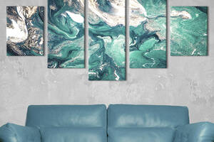 Модульная картина из 5 частей на холсте KIL Art Абстракция бирюзовый холодный лёд 187x94 см (32-52)