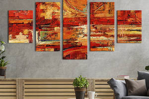 Модульная картина из 5 частей на холсте KIL Art Абстракция оттенки оранжевого 187x94 см (3-52)
