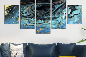 Модульная картина из 5 частей на холсте KIL Art Абстракция тёмные мраморные волны 162x80 см (51-52)