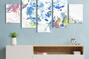Модульная картина из 5 частей на холсте KIL Art Абстрактный белый холст с разноцветными красками 162x80 см