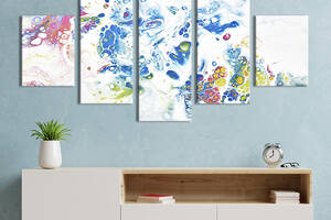 Модульная картина из 5 частей на холсте KIL Art Абстрактный белый холст с разноцветными красками 187x94 см