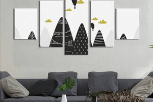 Модульная картина из 5 частей на холсте KIL Art Абстрактные ёлки и воздушные шары 162x80 см (620-52)