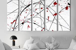 Модульная картина из 5 частей на холсте KIL Art Абстракция кровавые пятна и чёрные линии 132x80 см (9-51)
