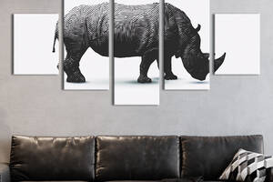 Модульная картина из 5 частей на холсте KIL Art Африканский носорог 112x54 см (165-52)