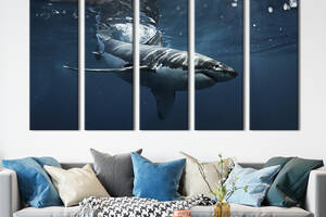 Модульная картина из 5 частей на холсте KIL Art Акула в морских волнах 132x80 см (151-51)