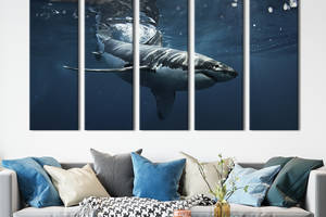Модульная картина из 5 частей на холсте KIL Art Акула в морских волнах 87x50 см (151-51)