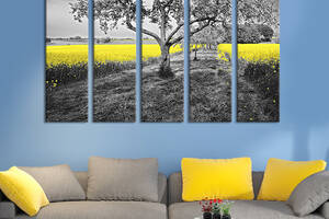 Модульная картина из 5 частей на холсте KIL Art Аллея деревьев рядомс жёлтым полем 87x50 см (574-51)