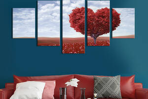 Модульная картина из 5 частей на холсте KIL Art Алое дерево у форме сердца 162x80 см (568-52)