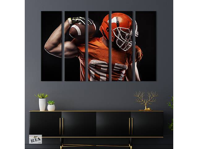 Модульная картина из 5 частей на холсте KIL Art Американский футболист в оранжевой форме 87x50 см (488-51)