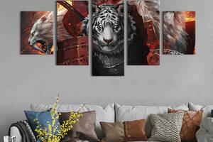 Модульная картина из 5 частей на холсте KIL Art Армия животных-воинов 162x80 см (738-52)