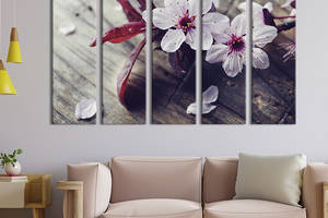 Модульная картина из 5 частей на холсте KIL Art Ароматные цветы сакуры 132x80 см (232-51)