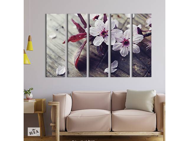 Модульная картина из 5 частей на холсте KIL Art Ароматные цветы сакуры 87x50 см (232-51)