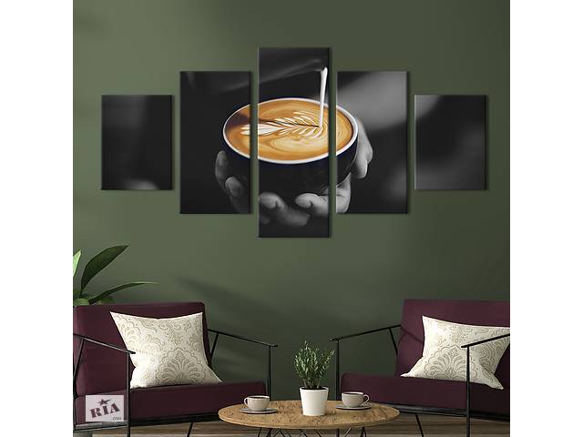 Модульная картина из 5 частей на холсте KIL Art Ароматный кофе латте 162x80 см (300-52)