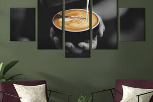Модульная картина из 5 частей на холсте KIL Art Ароматный кофе латте 112x54 см (300-52)