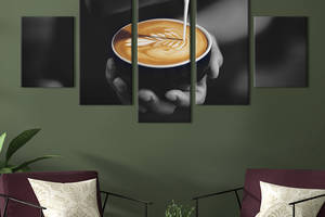 Модульная картина из 5 частей на холсте KIL Art Ароматный кофе латте 187x94 см (300-52)