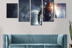 Модульная картина из 5 частей на холсте KIL Art Астронавт на фоне космоса 162x80 см (516-52)