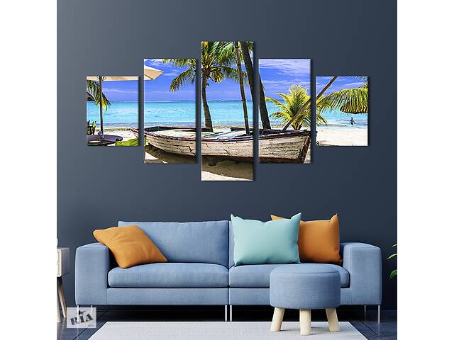 Модульная картина из 5 частей на холсте KIL Art Атмосферное кафе на морском пляже Маврикия 112x54 см (433-52)