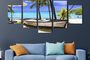 Модульная картина из 5 частей на холсте KIL Art Атмосферное кафе на морском пляже Маврикия 187x94 см (433-52)