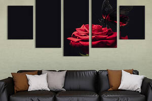 Модульная картина из 5 частей на холсте KIL Art Бабочка на розе 162x80 см (256-52)