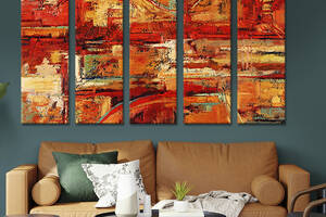 Модульная картина из 5 частей на холсте KIL Art Бастрактная гарячая цветовая гамма 132x80 см (3-51)