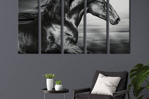 Модульная картина из 5 частей на холсте KIL Art Бегущий галопом вороной конь 87x50 см (175-51)
