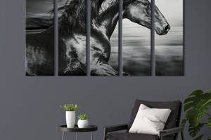 Модульная картина из 5 частей на холсте KIL Art Бегущий галопом вороной конь 155x95 см (175-51)