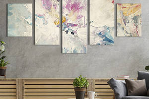 Модульная картина из 5 частей на холсте KIL Art Белая цветочная абстракция 162x80 см (20-52)