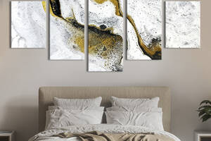 Модульная картина из 5 частей на холсте KIL Art Белое мраморное полотно золотом 162x80 см (31-52)